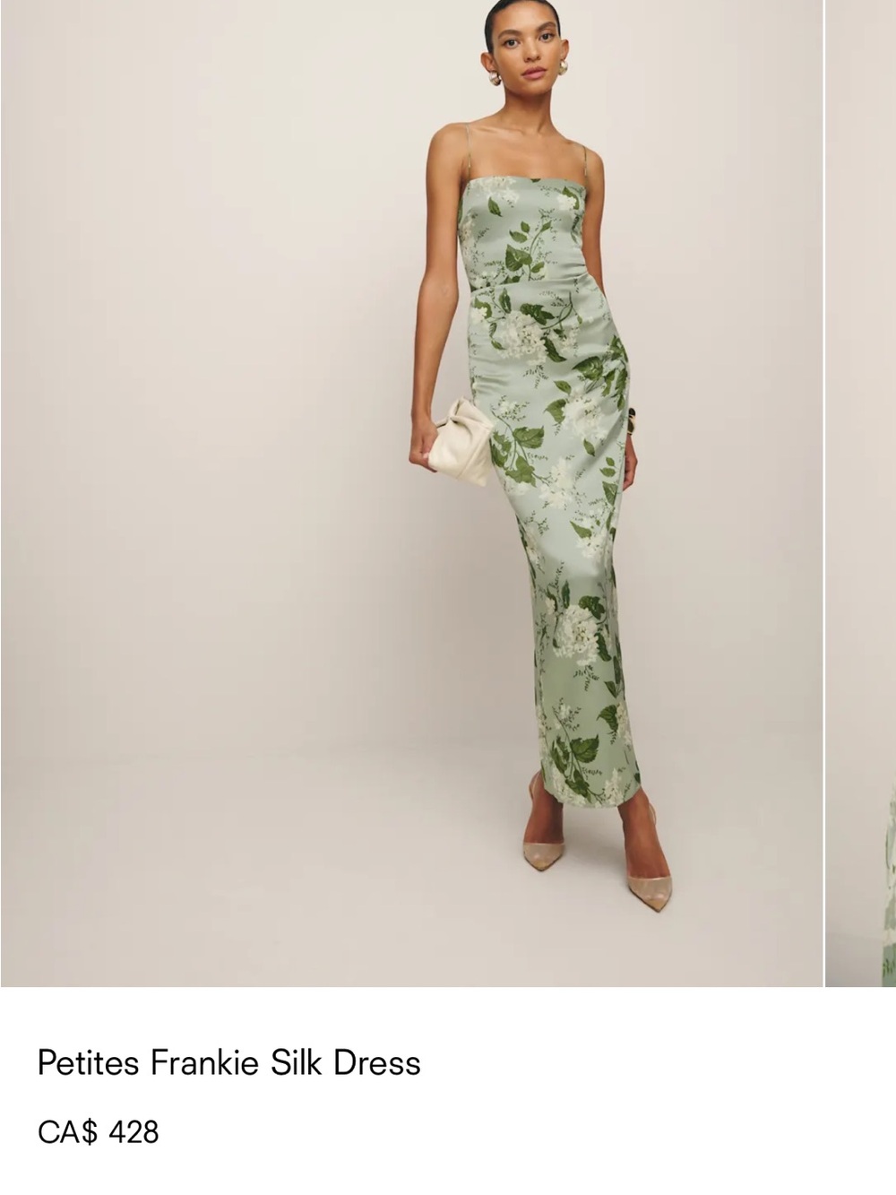 Reformation Frankie silk maxi dress in sage green floral